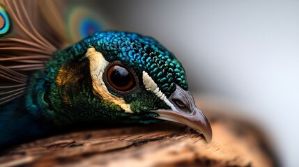 Obraz premium Majestic Peacock Close-Up: A Stunning Portrait of Nature's Beauty