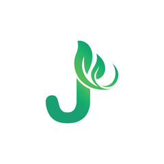 Letter J green leaf organic logo