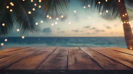 empty wooden table on the beach