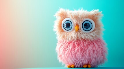 Fototapeta premium Cute puffy owl plush toy with big eyes isolated on a colorful background