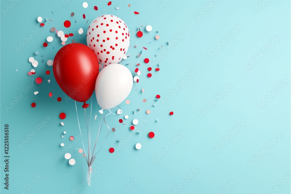 Aufkleber A flat design of a balloon popping with confetti bursting outward, using simple geometric shapes and vibrant colors to represent thrill