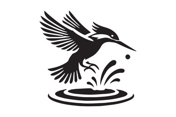 Stylized Kingfisher Silhouette Modern Black Vector Art