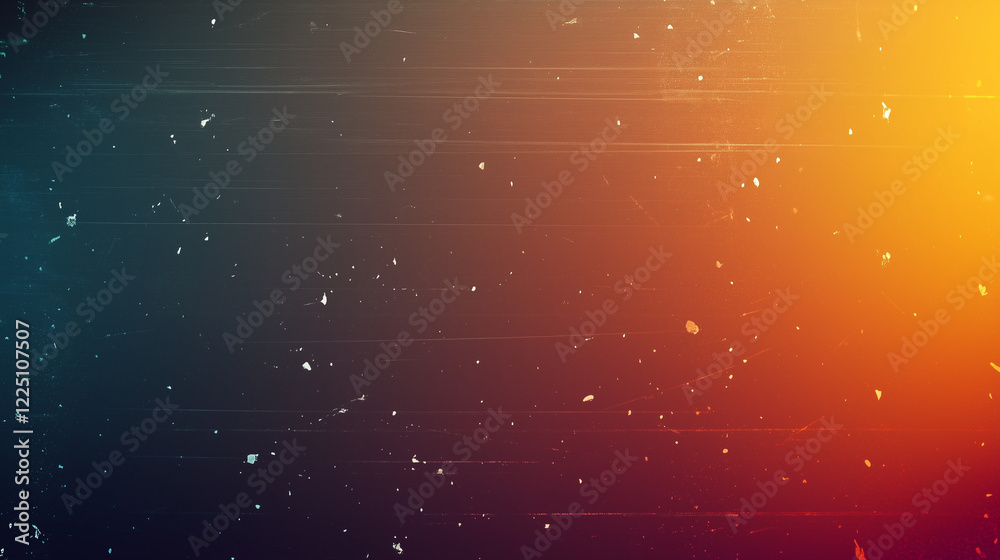 Poster retro-inspired abstract gradient background with dark blue transitioning into warm orange, featuring