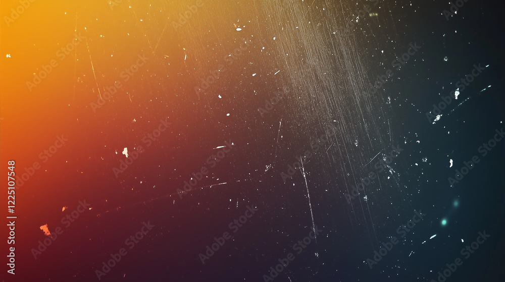 Poster retro-inspired abstract gradient background with dark blue transitioning into warm orange, featuring