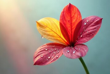 Fototapeta premium A Delicate Blossom with Morning Dew, Vibrant Hues of Red and Yellow Petals