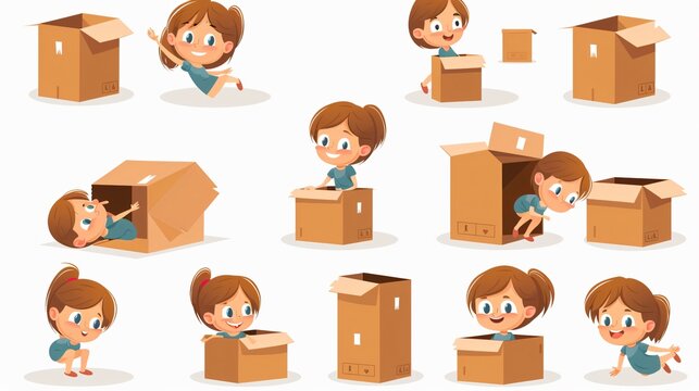 Child Teaching Prepositions with Cardboard Box