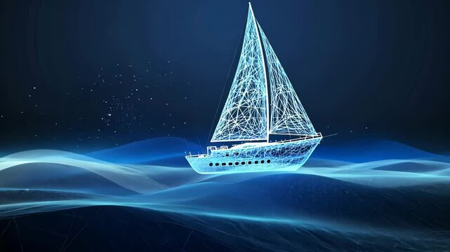 boat marine sailboat low poly wireframe digital ai generated video concept