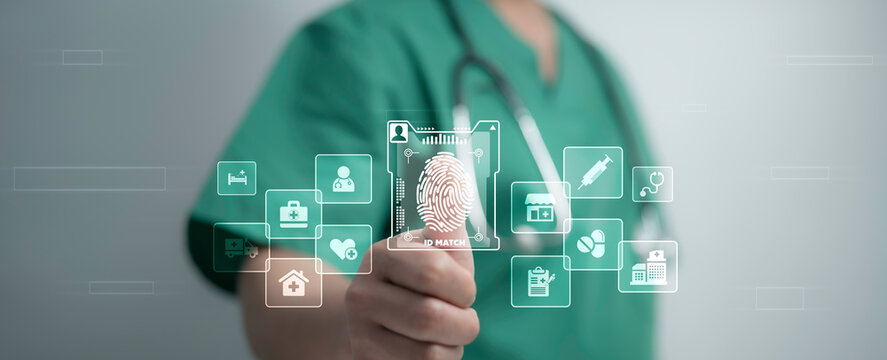 Biometric fingerprint technology for secure authentication in modern healthcare systems, ensuring digital identity, patient safety, and advanced medical innovation