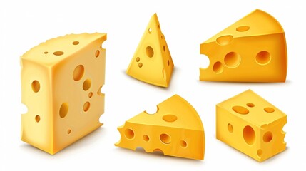 Realistic Cheese Slices - Perfect Square Shaped Cheeses with Hole