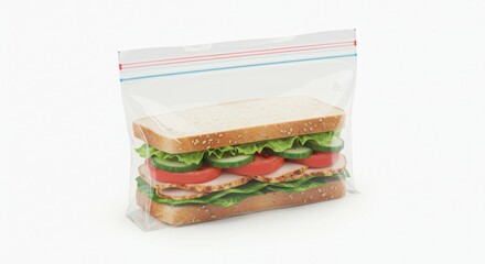 Sandwich in Plastic Zip Bag on White Background