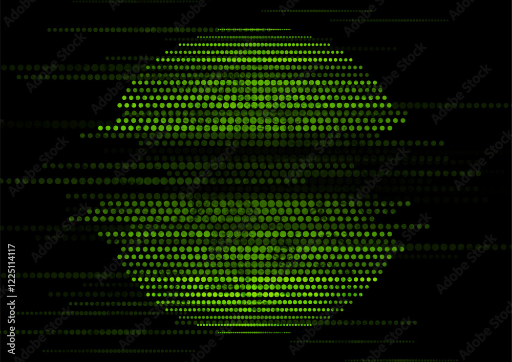 Poster Green halftone dotted circle with glitch effect abstract grunge background. Geometric futuristic vector design