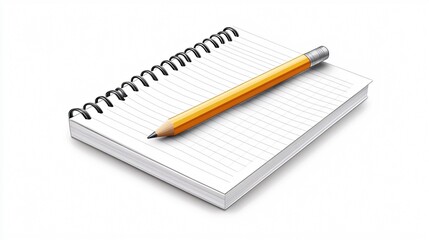 Educational Notepad and Pencil Icon for Learning Environments, Isolated on White Background - Perfect for School Material Design Projects