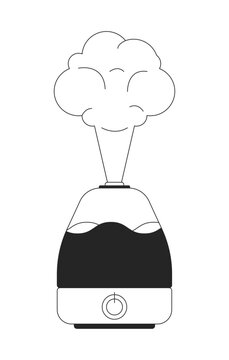 recommend clip art: Humidifier releasing steam black and white 2D line object. Air purifier. Home appliance. Wellness device. Indoor air care gadget isolated clip art vector outline item. Monochromatic spot illustration