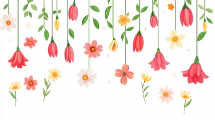 Fototapeta premium Vibrant Spring Flowers Hanging Pattern in Nature with Wide Angle Center View