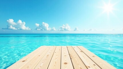 Fototapeta premium Serene Ocean View with Wooden Deck Perfect for Relaxation and Summer Vacation