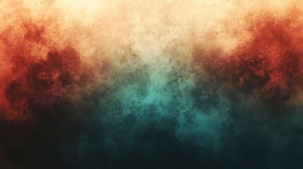 Fototapeta premium Abstract textured background with warm and cool tones. Red, orange, teal, and dark colors blend in a mottled effect. The image evokes a sense of
