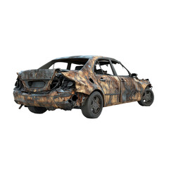 Wrecked car with damaged isolated on transparent background