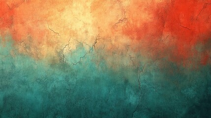 Obraz premium Abstract textured background with warm and cool tones. Blending of orange, red, teal and green shades creates a dramatic, mottled effect. The image