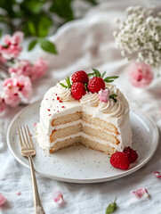 Soft chiffon cake on a white ceramic plate