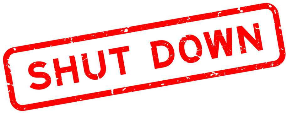 Grunge red shut down word rubber square seal stamp on white background