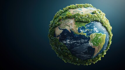Fototapeta premium Earth with green belts and recycling plants highlighting environmental goals.