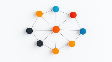 Obraz premium Colorful Network Nodes on White Surface Representing Connection and Collaboration Concepts