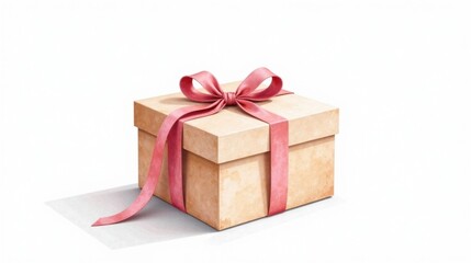Obraz premium A Square Gift Box with a Delicate Pink Ribbon Bow, Ready for a Special Occasion