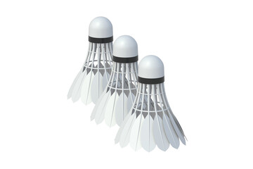 Row of shuttlecocks for badminton isolated on white background. Sports accessories. 3d render