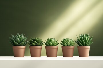 Fototapeta premium fresh collection of potted succulents arranged on sleek white table under soft natural light