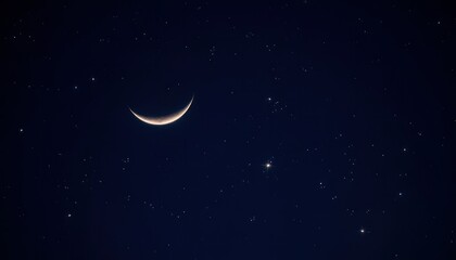 Naklejka premium Crescent Moon and Stars in a Dark Night Sky