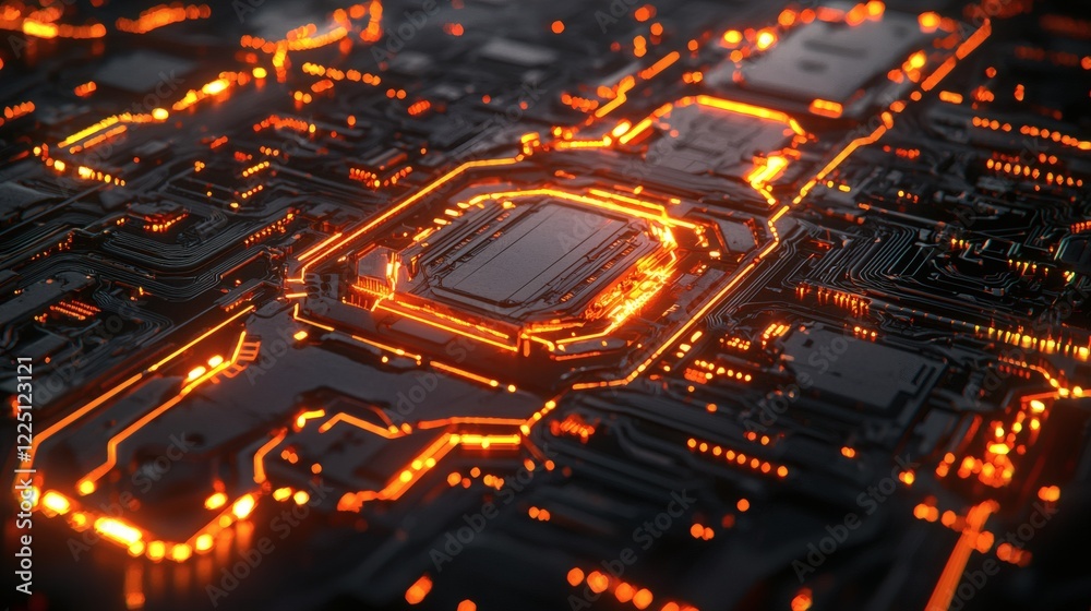 Aufkleber Conceptual image of urban renewable energy grids with glowing circuits Stock Photo with side copy space