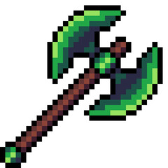 Fototapeta premium Pixel weapons: bow, sword, pickaxe, axe on a transparent background. 