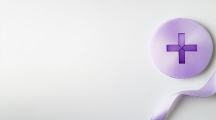 Obraz premium lavender ribbon lying in circular shape with medical cross icon centered on smooth white background