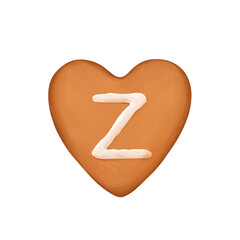 Bright cookie- heart alphabet. Cute tasty letter Z on white background
