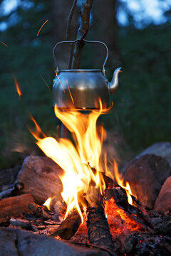 Making coffee with fire.