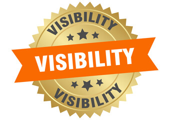 visibility. visibility round orange and gold label isolated on transparent background