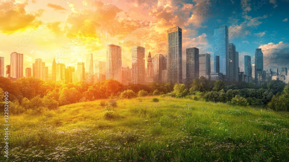 Aufkleber Infographic comparing global warming statistics before and after policy changes Stock Photo with side copy space