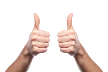 Two hands giving thumbs up isolated on transparent white background