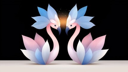 Elegant Abstract Swans with Petal Patterns in Soft Pastel Shades on a Dark Background