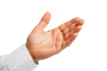 Hand of doctor or chef reaching handshake isolated on transparent white background