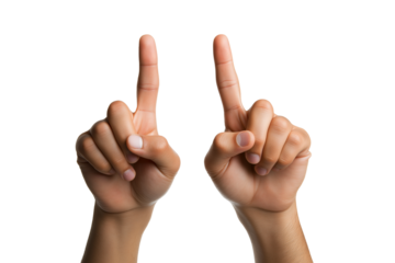 Two hands pointing up with fingers isolated on transparent white background