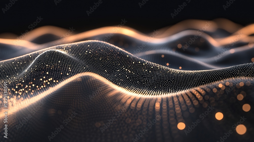 Fototapete abstract digital wave with glowing particles on dark background dynamic light and shadow