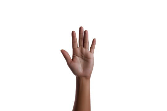 Hand waving hello isolated on transparent white background