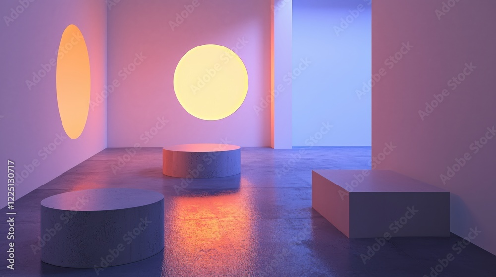 Poster abstract interior scene with geometric shapes and soft lighting in a modern setting