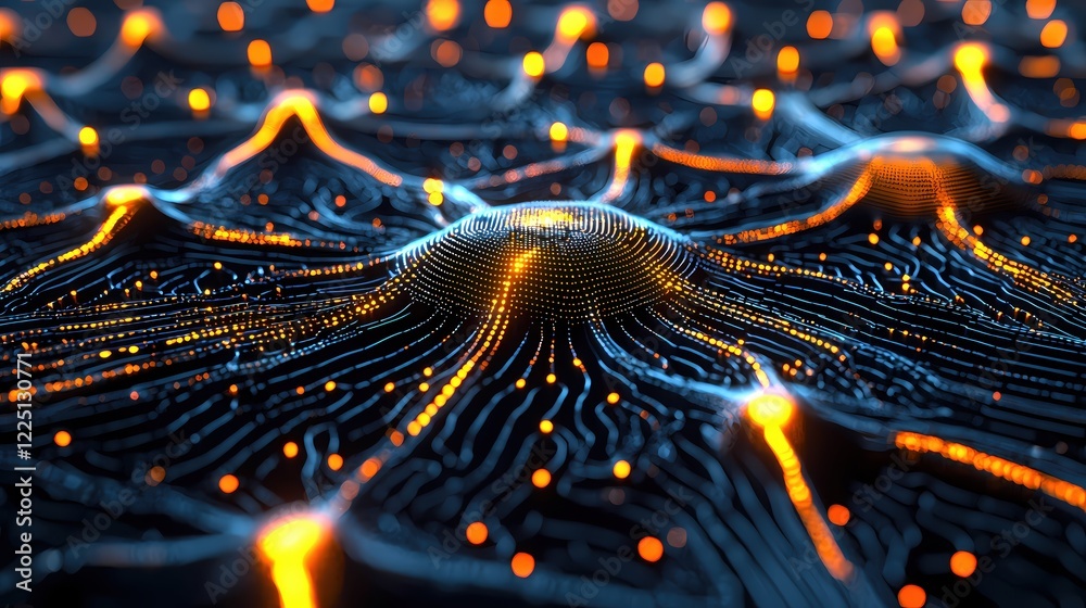 Poster Abstract Digital Network glowing orange and blue energy data flow