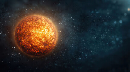 glowing sun in vastness of space surrounded by countless stars