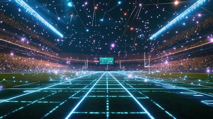 Futuristic Stadium Night Game Digital Glow Lines Crowd