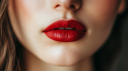 Fototapeta premium Bold red lips showcased in a close-up portrait with soft lighting