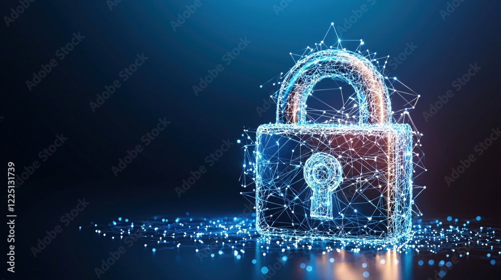 Poster Digital Lock Security Concept with Glowing Network Connection on Dark Background