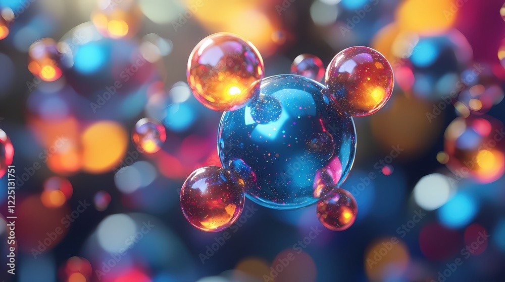 Aufkleber Abstract glowing spheres floating in a colorful bokeh background with a futuristic feel